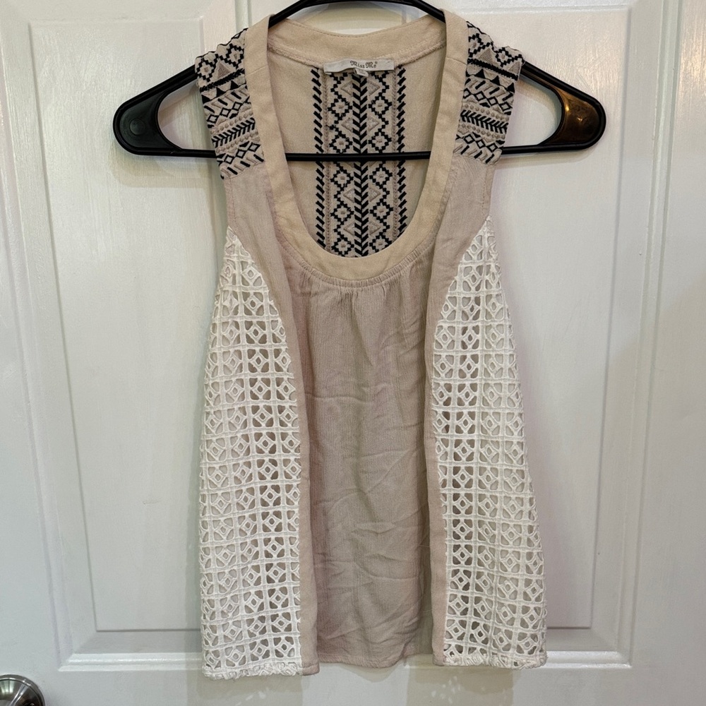 Miss Me Beige and White Crochet Tank Top